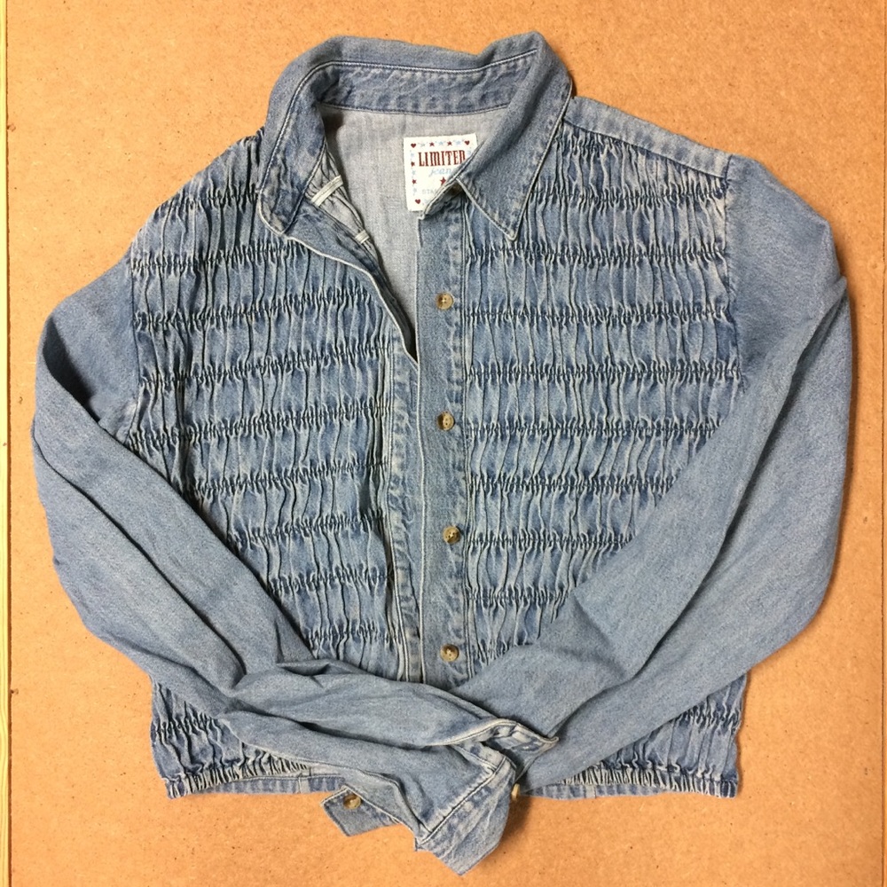 Gathered Button Up Denim Jean Blouse